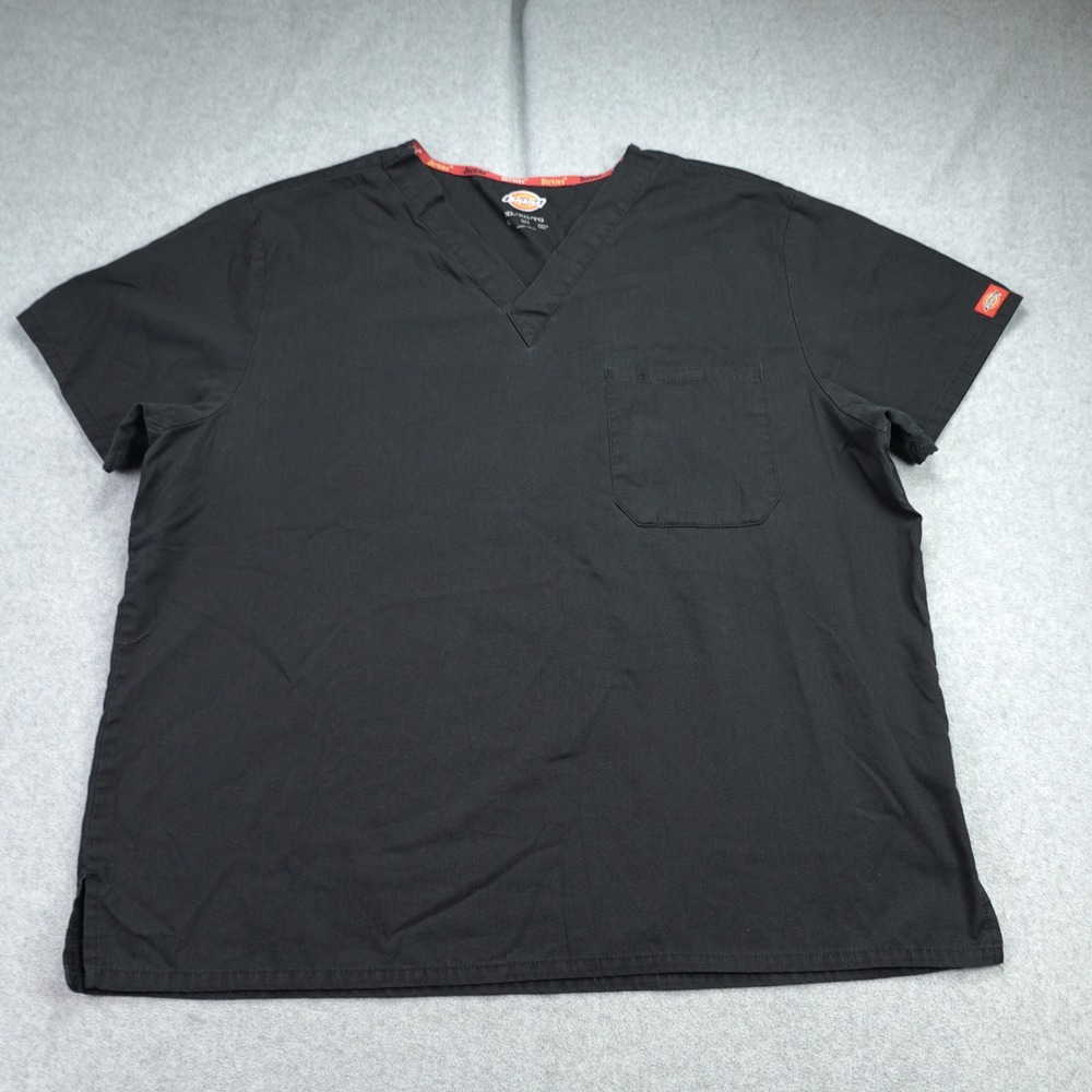 Dickies Scrub Top‎ Mens XL Black Solid V-Neck Short Sleeve Pocket Workwear